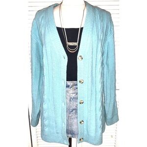 Talbot’s Teal Cable Knit V neck Cardigan wool blend Women’s Medium